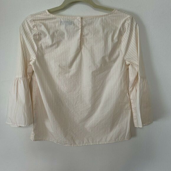 Madewell Apricot Ivory Poplin Stripe Ruffle Bell Sleeve Keyhole Back Blouse XS - Picture 6 of 9